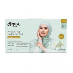 Himaya Premium Hijab Extra Soft Medical Face Mask 4ply (50pcs) - Suitable for Sensitive Skin (Ocean Blue)