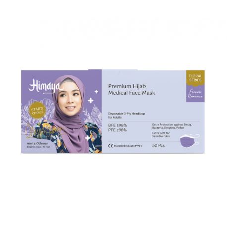 Himaya Premium Hijab Extra Soft Medical Face Mask 3ply (50pcs) - Suitable for Sensitive Skin (French Romance)