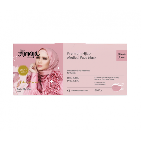 Himaya Premium Hijab Extra Soft Medical Face Mask 3ply (50pcs) - Suitable for Sensitive Skin (Blush Rose)