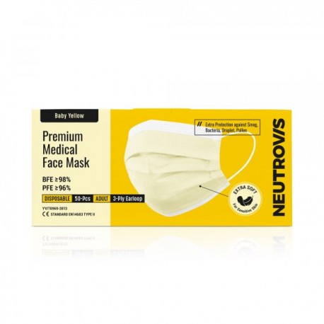 Neutrovis Premium Ultra Soft Medical Face Mask 3ply (50pcs) - Baby Yellow