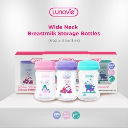 Lunavie Wide Neck Breastmilk Storage Bottles (6oz) - 4 Bottles