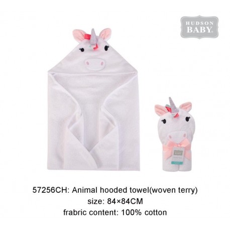 Hudson Baby Animal Face Hooded Towel Woven Terry - Rainbow Unicorn