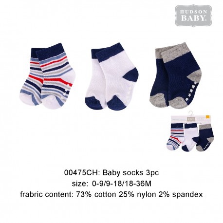 Hudson Baby Baby Socks with Non Skid - Blue Stripe (3pairs)