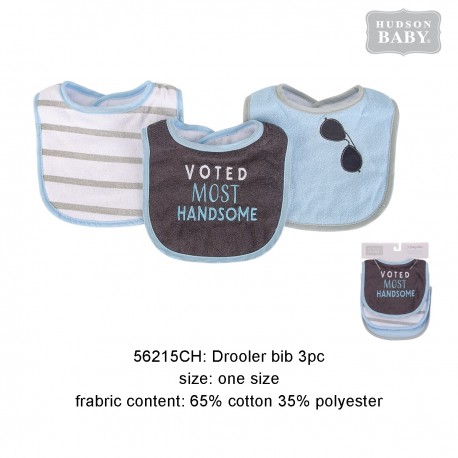 Hudson Baby Interlock Droller Baby Bibs - Voted Most Handsome (3pcs)