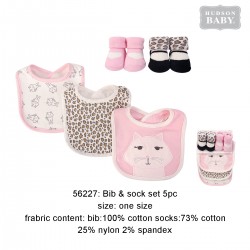 Hudson Baby Droller Bib and Socks Set - Kitty (5pcs)