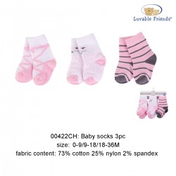 Luvable Friends Baby Socks with Non Skid - Pink Cat (3pairs)