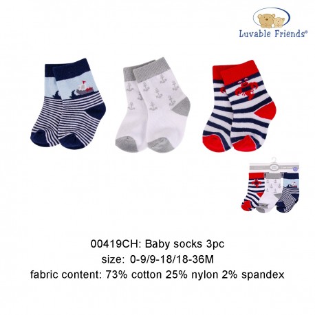 Luvable Friends Baby Socks with Non Skid - Crab (3pairs)