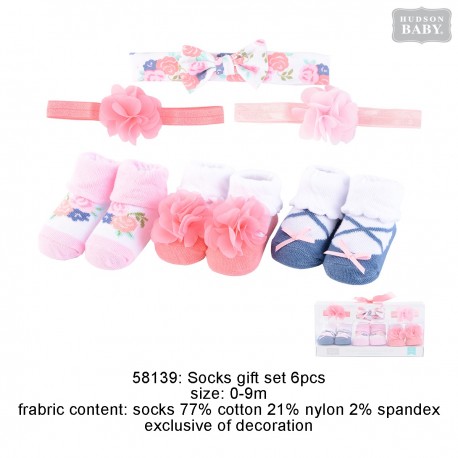 Hudson Baby Headband and Socks Gift Set - Flower (6pcs)