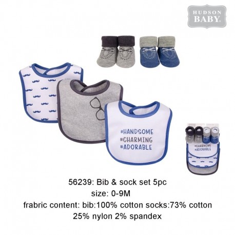 Hudson Baby 3pcs Droller Bib and 2 Pairs Socks Set - Handsome Charming Adorable (56239)