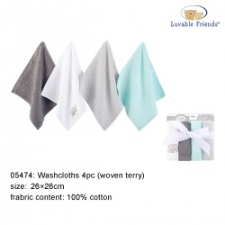 Luvable Friends 4pcs Super Soft Washcloths - Grey Elephant (05474)