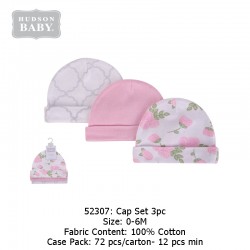 Hudson Baby 3pcs New Born Baby Caps - Rose (52307)