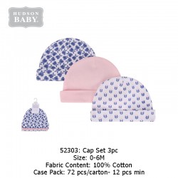 Hudson Baby 3pcs New Born Baby Caps - Blue Floral (52303)