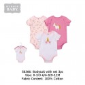 Hudson Baby 3pcs Hangging Interlock Baby Suits - Pink Unicorn (58366)