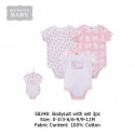 Hudson Baby 3pcs Hangging Interlock Baby Suits - Pink Elephant (58348)