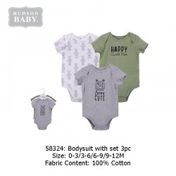 Hudson Baby 3pcs Hangging Interlock Baby Suits - Black Bear (58324)