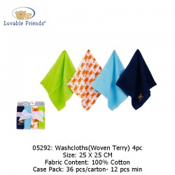 Luvable Friends 4pcs Super Soft Washcloths - Woven Terry 05292