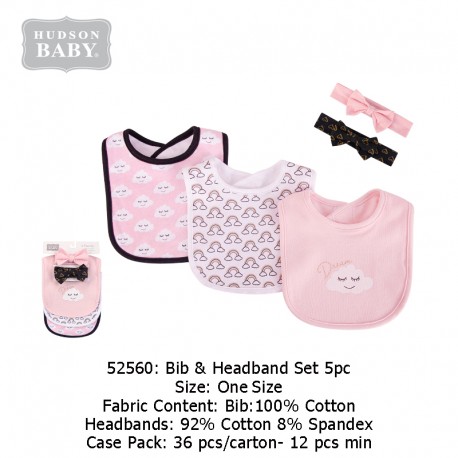 Hudson Baby Bib & Headband Set 5pc - 52560