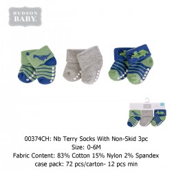 Hudson Baby NB Terry Socks with Non-Skid (3's/Pack) 00374CH