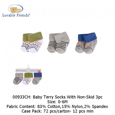 Luvable Friends Baby Terry Socks with Non-Skid (3's/Pack) 00933CH