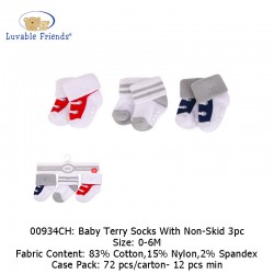 Luvable Friends BabyTerry Socks with Non-Skid (3's/Pack) 00934CH