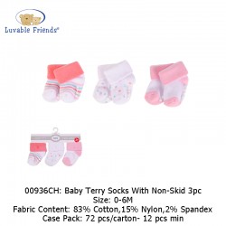 Luvable Friends Baby Terry Socks with Non-Skid (3's/Pack) 00936CH