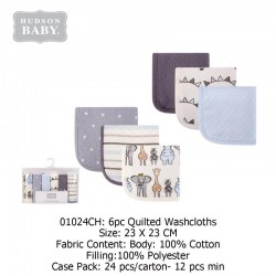Hudson Baby 6pc Quilted Wash Cloths (6's/Pack) 01024