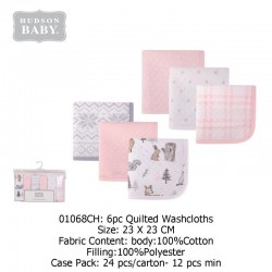 Hudson Baby 6pc Quilted Wash Cloths (6's/Pack) 01068