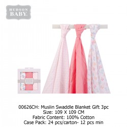 Hudson Baby Muslin Swaddle Blanket (3's/Pack) 00626