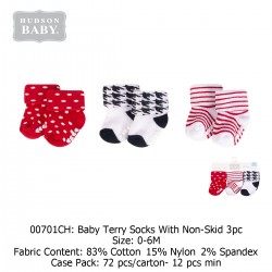 Hudson Baby Terry Socks With Non Skid (3's/Pack) 00701