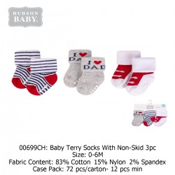 Hudson Baby Terry Socks With Non Skid (3's/Pack) 00699