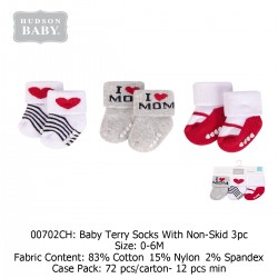 Hudson Baby Terry Socks With Non Skid (3's/Pack) 00702