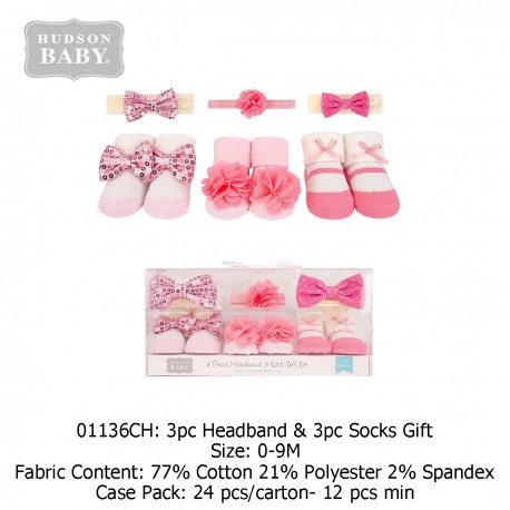 Hudson Baby Giftset Headband (3 Pcs) + Socks (3 Pcs) 01136