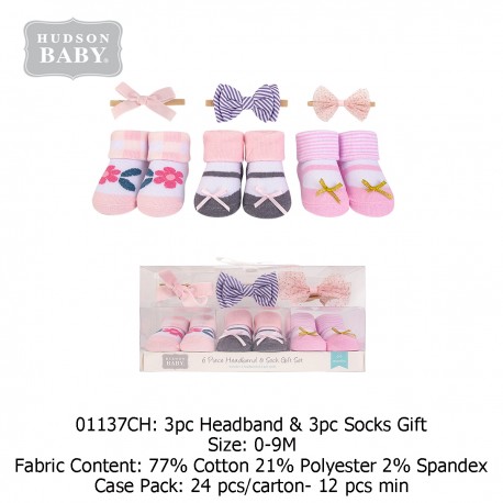 Hudson Baby Giftset Headband (3 Pcs) + Socks (3 Pcs) 01137