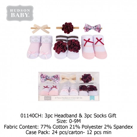 Hudson Baby Giftset Headband (3 Pcs) + Socks (3 Pcs) 01140