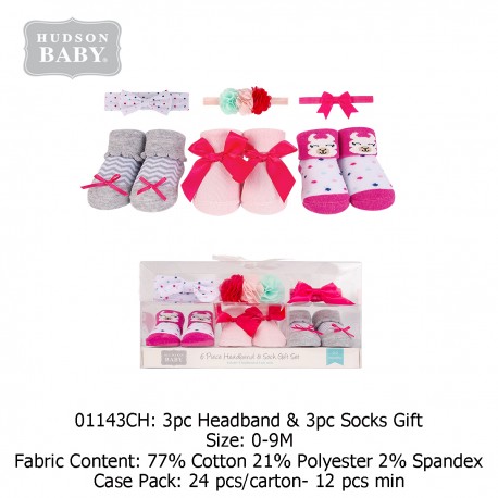 Hudson Baby Giftset Headband (3 Pcs) + Socks (3 Pcs) 01143