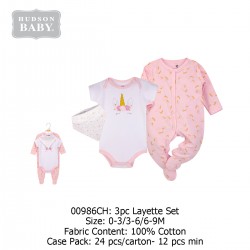 Hudson Baby 3pc Layette set  - (3's Pack) 00986