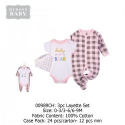 Hudson Baby 3pc Layette set  - (3's Pack) 00989