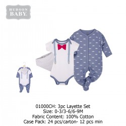 Hudson Baby 3pc Layette set  - (3's Pack) 01000