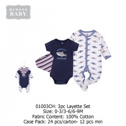 Hudson Baby 3pc Layette set  - (3's Pack) 01003