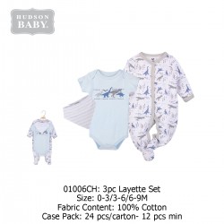 Hudson Baby 3pc Layette set  - (3's Pack) 01006