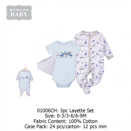 Hudson Baby 3pc Layette set  - (3's Pack) 01006