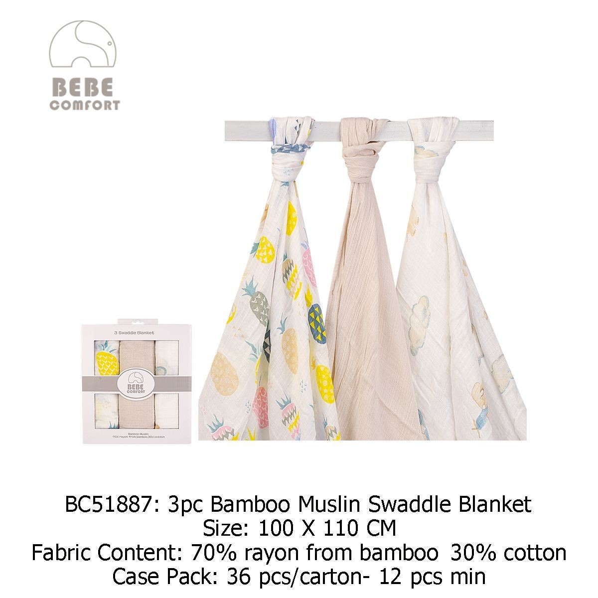 Muslin swaddle hot sale blanket size