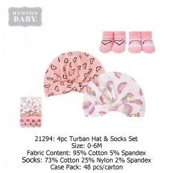 Hudson Baby 4pc Turban Hat & Sock Set (size 0-6M) 21294