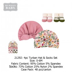 Hudson Baby 4pc Turban Hat & Sock Set (size 0-6M) 21292