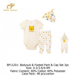 Bebe Favour Baby Bodysuit & Footed Pant & Cap Set (3\'s/Pack) BP11201