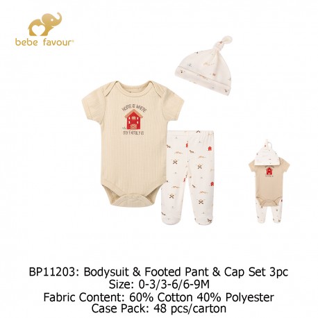 Bebe Favour Baby Bodysuit & Footed Pant & Cap Set (3\'s/Pack) BP11203