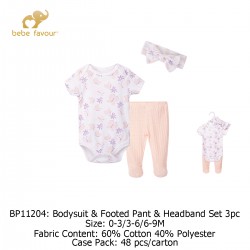Bebe Favour Baby Bodysuit & Footed Pant & Headband Set (3\'s/Pack) BP11204