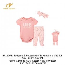 Bebe Favour Baby Bodysuit & Footed Pant & Headband Set (3\'s/Pack) BP11205