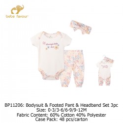 Bebe Favour Baby Bodysuit & Footed Pant & Headband Set (3\'s/Pack) BP11206