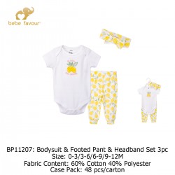Bebe Favour Baby Bodysuit & Footed Pant & Headband Set (3\'s/Pack) BP11207
